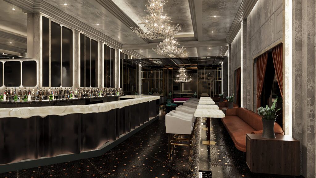 Full 3D interior Rendering for Hotel Grand Restaurant's Bar Area 2in New Delhi